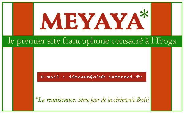 MEYAYA* le premier s�te francophone consacr� � l'Iboga (*meyaya: 3�me jour de la c�r�monie Bwiti